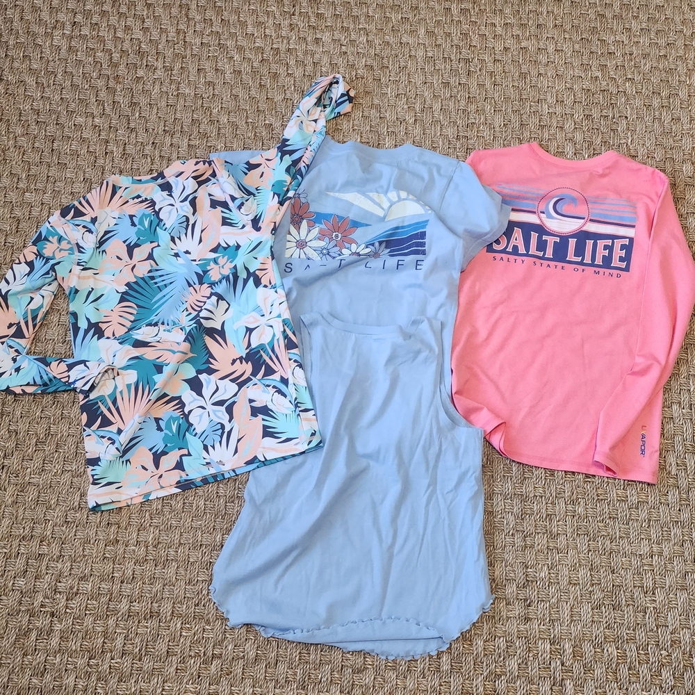 Salt Life Kids 1-Swim Shirt 1-Sleeveless 1-Dri-fit 1-Short Sleeve Blue and Pink